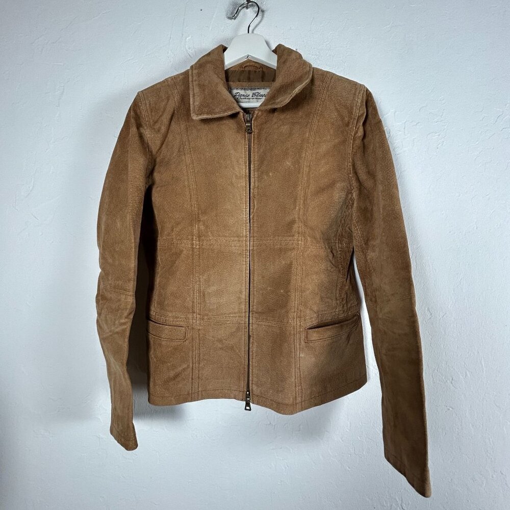 Paris Blues Outerwear Womens Brown Suede Leather Jacket Medium Full-Zip Pockets